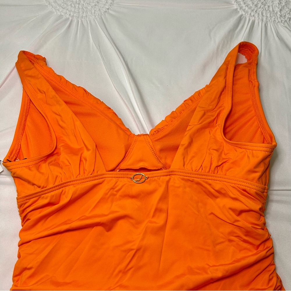NWT Jantzen Orange V-Neck Ruch Mid Section Lightly Padded Cups One Piece Sz 10 - Picture 9 of 15